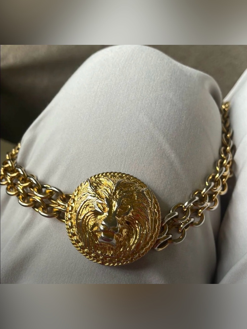 AUTHENTIC CHANEL Gold colored Lion Medallion Chain Necklace - Women's Jewelry